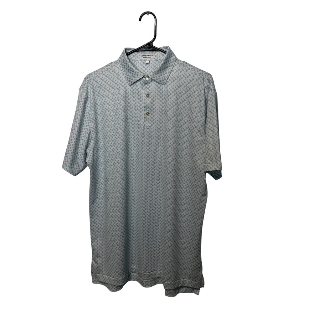 Peter Millar Skull AOP Polo Shirt Mens M Blue Summer Comfort Performance Stretch